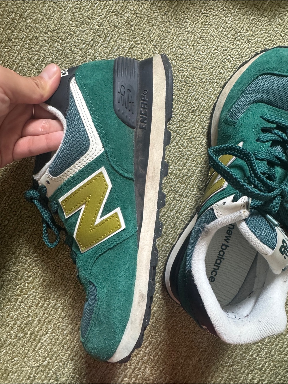New Balance Green and Olive Suede Lace-Up Sneakers